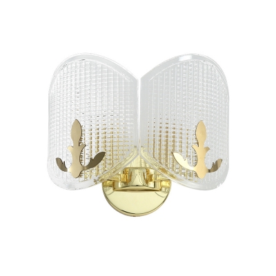 Modern Arc Oval Wall Mount Fixture Clear Latticed Glass 2 Lights Corner Wall Sconce Lamp in Gold