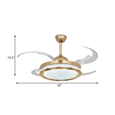 Modern Geometric Ceiling Fan Lighting LED Metal Semi Flush Lamp in Gold with 8 Blades, 42