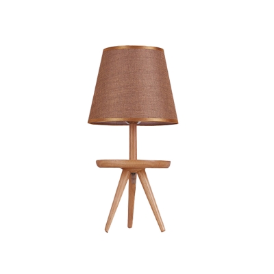 Modernism 1 Bulb Task Lighting Brown Tapered Night Table Lamp with Fabric Shade