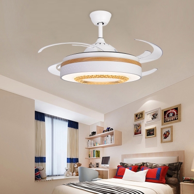 Modernist Circle 4-Blade Pendant Fan Lighting LED Acrylic Semi Flush Mounted Light in White, 48