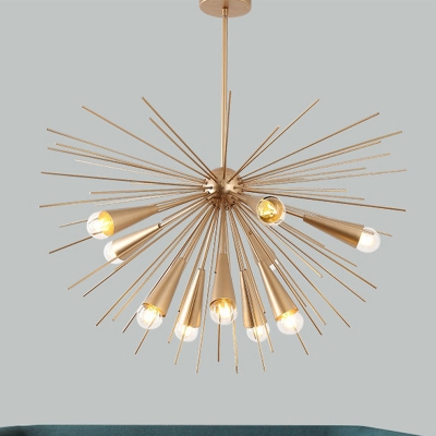 Modernist Sea Urchin Chandelier Lighting Metallic 10-Bulb Living Room Ceiling Pendant Lamp in Brass