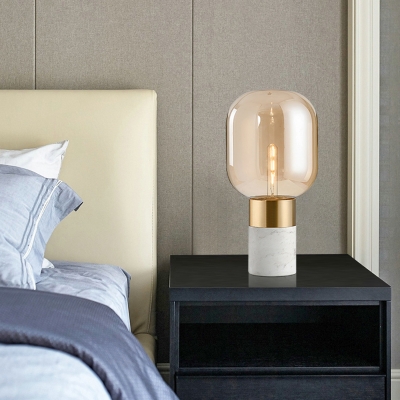 Oblong Bedside Task Lighting Amber Glass 1 Bulb Modern Nightstand Lamp with Marble Base
