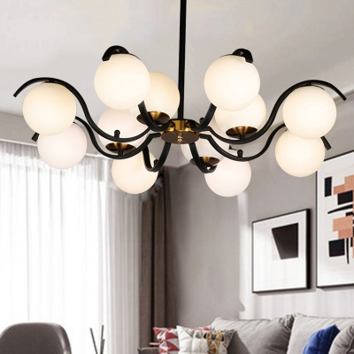 Orb Chandelier Light Fixture Modern Cream Glass 12 Bulbs Living Room Ceiling Pendant Lamp in Black