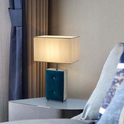 Rectangle Fabric Task Lighting Modernist 1 Head Blue Night Table Lamp for Bedroom