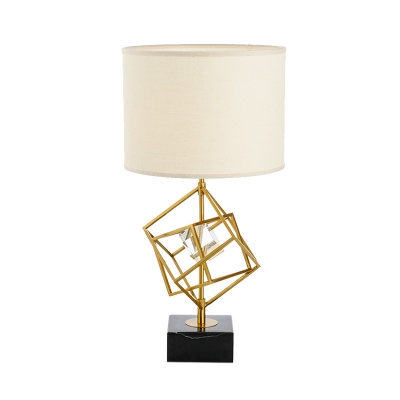 Straight Sided Shade Desk Light Modernist Fabric 1 Head Nightstand Lamp in Gold