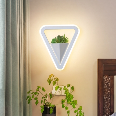 Triangle Bedroom Sconce Light Industrial Acrylic 1 Bulb White LED Plant Wall Lighting in Warm/White Light