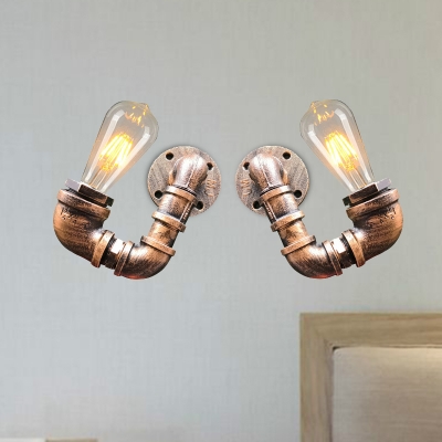 Vintage Double Arm Wall Mount Lighting 2 Bulbs Metal Sconce Lamp in Black/Rust/Gold for Restaurant