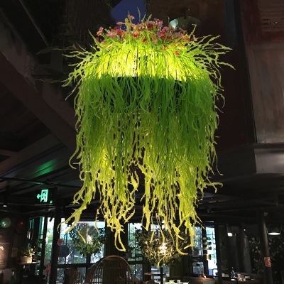 Vintage Seaweed Drop Pendant 1 Light Metal LED Hanging Light Kit in Green for Restaurant