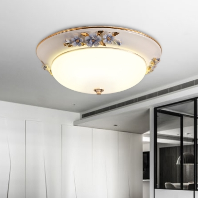 White 1 Head Ceiling Light Fixture Countryside Metal Dome LED Flush Mount Lighting for Bedroom, 12