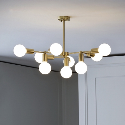 White Frosted Glass Ball Pendant Modernist 9 Bulbs Brass Finish Chandelier Lighting Fixture