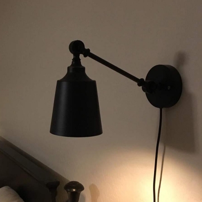 1-Bulb Bell Wall Mount Sconce Industrial Black Iron Swag Sconce Lamp with Plug In Cord for Bedside