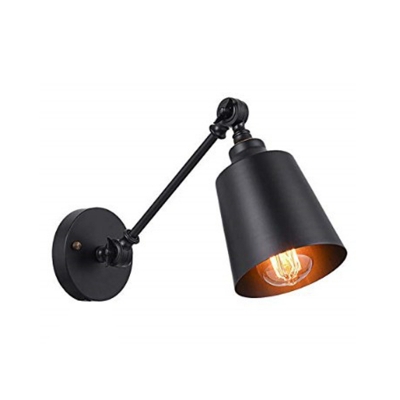 1-Bulb Bell Wall Mount Sconce Industrial Black Iron Swag Sconce Lamp with Plug In Cord for Bedside