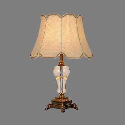 1 Head Dining Room Table Light Modern Beige Small Desk Lamp with Pagoda Fabric Shade
