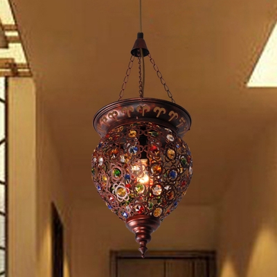 1 Head Metal Hanging Light Antique Copper Jar Restaurant Pendant Lighting Fixture