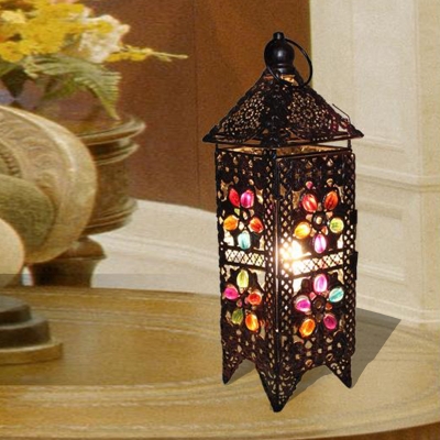 1 Head Metal Table Light Decorative Red/Purple Lantern Living Room Nightstand Lamp