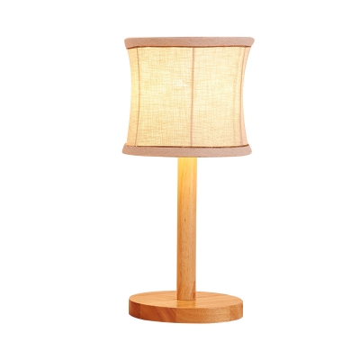 1 Head Shaded Task Light Contemporary Fabric Nightstand Lamp in Beige with Wood Base