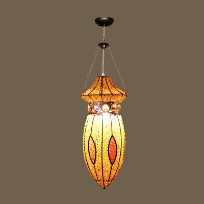 1 Head Urn Hanging Lamp Vintage Yellow Metal Ceiling Pendant Light with Adjustable Chain