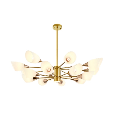 16 Heads Living Room Chandelier Modernism Gold Pendant with 2-Tier Flower White Frosted Glass Shade