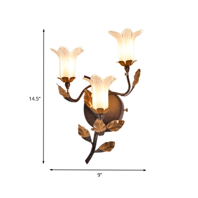 3 Bulbs Metal LED Sconce Fixture Pastoral Dark Brown Lotus/Lily/Tulip Living Room Wall Mounted Lighting
