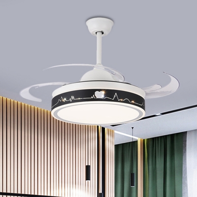 4 Blades Black Circle Hanging Fan Lamp Contemporary Acrylic Bedroom LED Semi Flush Lighting, 48
