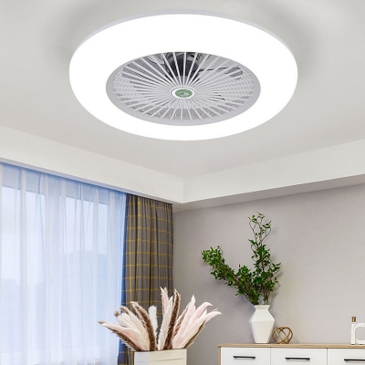 Acrylic Doughnut Semi Flush Mount Lamp Kids Living Room LED Ceiling Fan Light Fixture in White/Grey with 5 Blades, 21.5