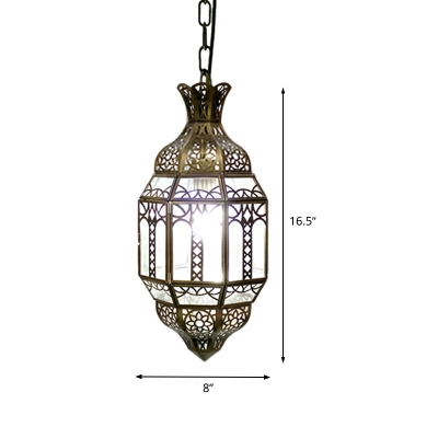 Arabian Lantern Pendant Lighting 1 Bulb Metal Ceiling Suspension Lamp in Brass for Restaurant