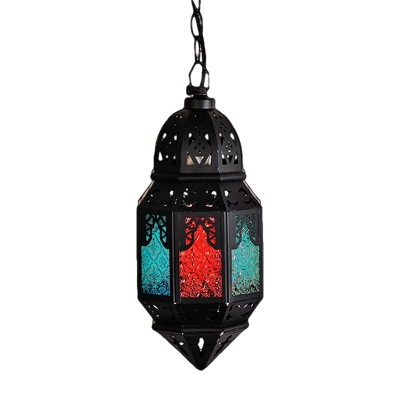 Art Deco Lantern Ceiling Pendant 1 Bulb Metal Hanging Light Fixture in Black for Restaurant, 5