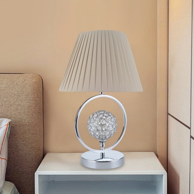 Ball Desk Lamp Modern Faceted Crystal 1 Bulb Beige Table Light with Fabric Shade