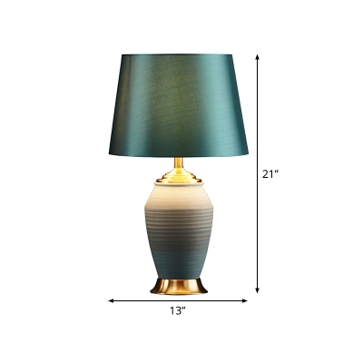 Barrel Nightstand Lamp Modernism Fabric 1 Bulb Green Reading Book Light, 13