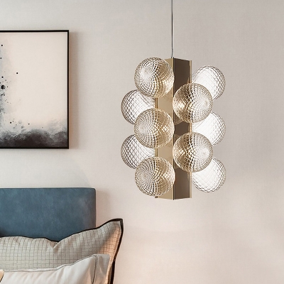Clear Lattice Glass Ball Chandelier Modern LED Hanging Ceiling Light for Living Room