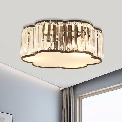 Cloud Bedroom Flush Lamp Crystal 3/4/5-Light Modernist Ceiling Mounted Fixture in Black