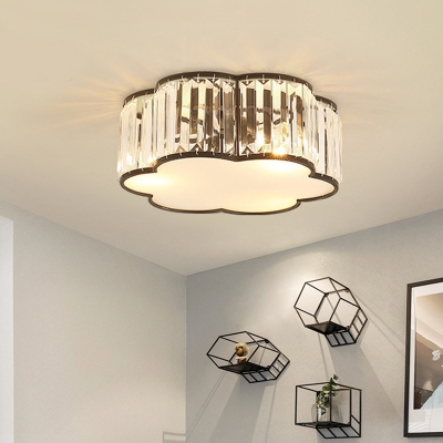 Cloud Bedroom Flush Lamp Crystal 3/4/5-Light Modernist Ceiling Mounted Fixture in Black