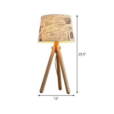 Contemporary 1 Bulb Task Lighting Wood Cone Reading Book Light with Fabric Shade