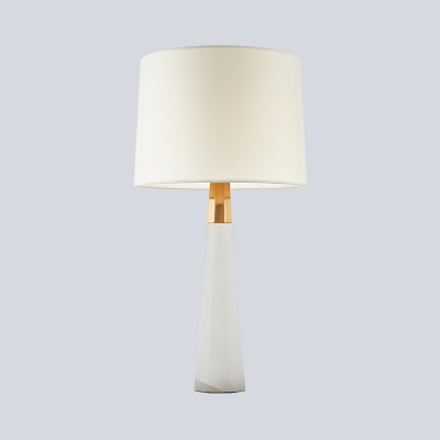 Contemporary 1 Head Nightstand Lamp White Barrel Reading Book Light with Fabric Shade