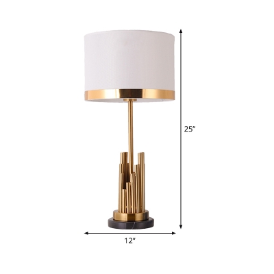 Contemporary Drum Task Lighting Fabric 1 Head Night Table Lamp in Gold for Bedroom