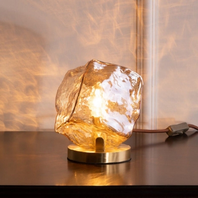 Contemporary Geometrical Desk Light Clear Crystal 1 Bulb Night Table Lamp in Gold