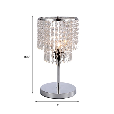 Contemporary Tiered Nightstand Lamp Beveled Crystal 1 Bulb Reading Book Light in Chrome