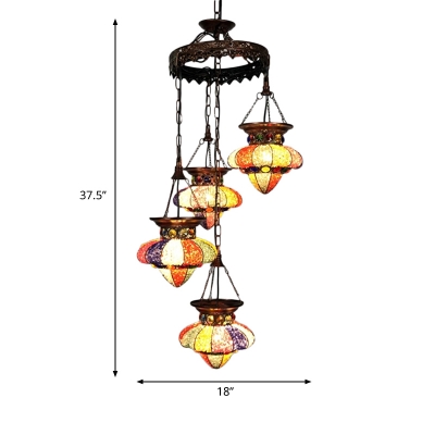 Copper Carved Ceiling Chandelier Traditional Metal 4/6 Bulbs Suspended Lighting Fixture
