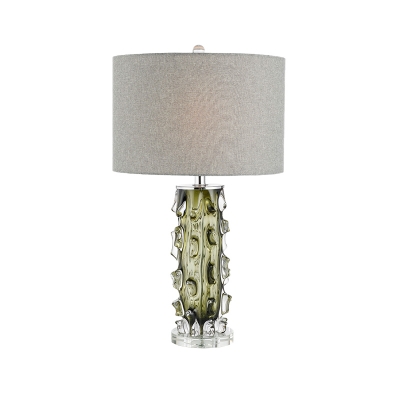 Cylindrical Fabric Desk Light Modern 1 Bulb Grey Night Table Lamp for Living Room