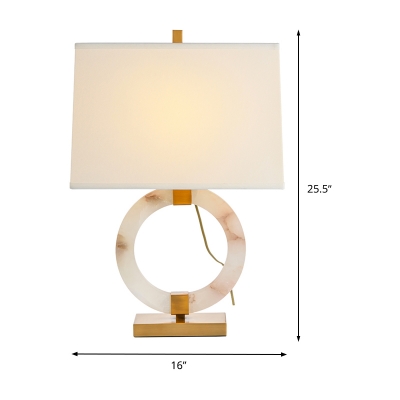 Fabric Trapezoid Desk Light Nordic 1 Bulb White Night Table Lamp with Gold Metal Base