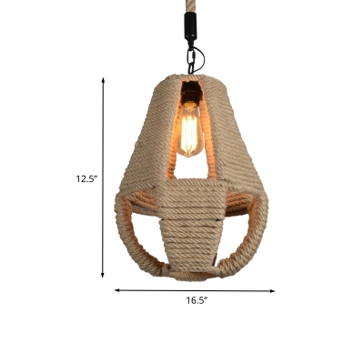 Farmhouse Pear Shape Hanging Lighting 1-Head Rope Ceiling Pendant Lamp in Beige for Restaurant