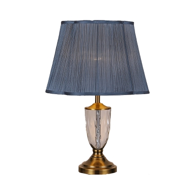 Flared Desk Light Contemporary Fabric 1 Head Nightstand Lamp in Blue for Bedroom
