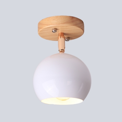 Globe Corridor Flush Ceiling Light Modern 1 Head White/Green Finsih Adjustable Semi Flush Mount Lamp with Wood Canopy