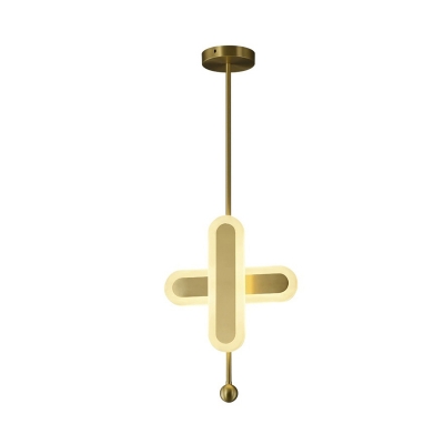 Gold Crossing Rectangle Pendant Modernist LED Metal Hanging Lighting with Acrylic Shade