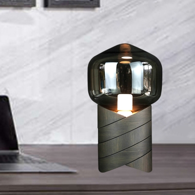 Gray Glass Shaded Table Light Modern 1 Bulb Small Desk Lamp with Cylindrical Resin Base