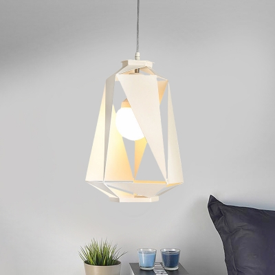 Hollow-Out Diamond Hanging Light Kit Modern Metallic 1 Head White Pendant Lamp Fixture