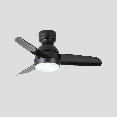 Kids 3 Blades Ceiling Fan Lamp LED Acrylic Semi Flush Light in White/Pink/Black with Wall/Remote Control for Bedroom, 33.5