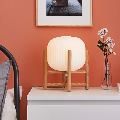 Lantern Nightstand Lamp Modernist White Glass 1 Head Living Room Reading Book Light