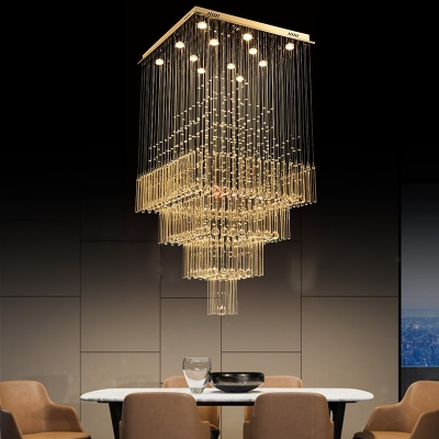 Layered Faceted Crystal Cluster Pendant Modern 13 Lights Silver LED Down Lighting for Dining Room