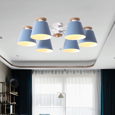 Metal Barrel Semi Flush Lighting Modern Nordic Style 6 Lights Flush Mount Ceiling Lamp in Yellow/Blue